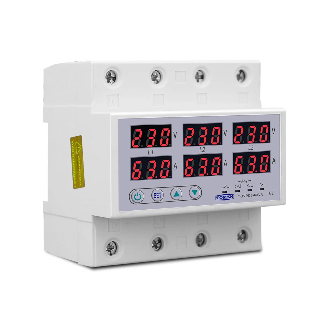 3-Phase 3P+N Voltmeter Ammeter | Adjustable Over/Under Voltage & Current Limit Protection | Relay Protector