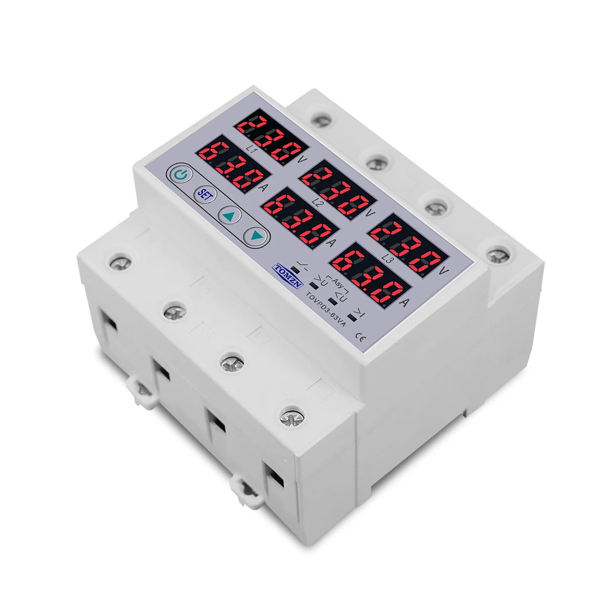 3-Phase 3P+N Voltmeter Ammeter | Adjustable Over/Under Voltage & Current Limit Protection | Relay Protector