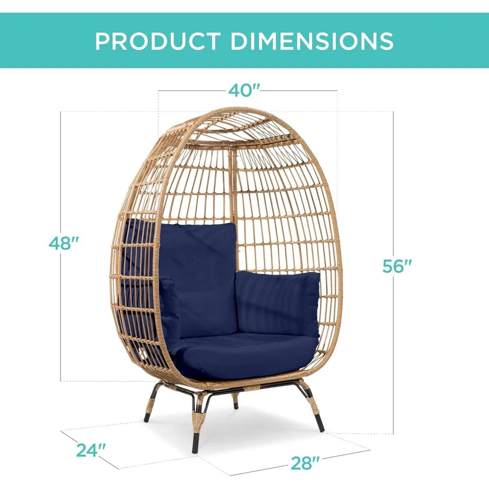 Oversized Wicker Egg Chair with Cushions – Indoor/Outdoor Lounger
