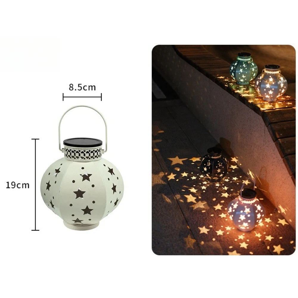 Solar Hanging Lantern with Star Projector – LED Outdoor Garden & Christmas Decor
