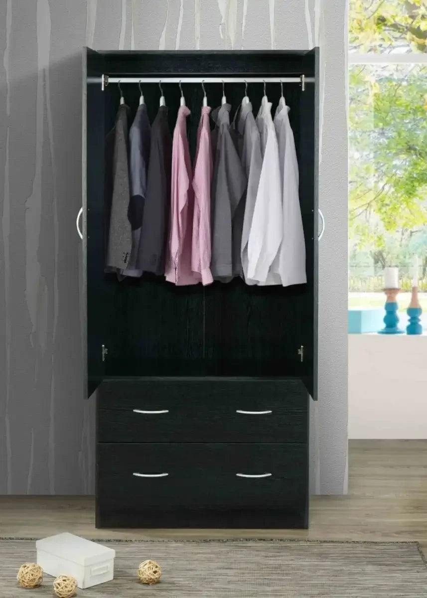 Two-Door Wardrobe with Mirror, Drawers & Hanging Rod – Modern Bedroom Furniture
