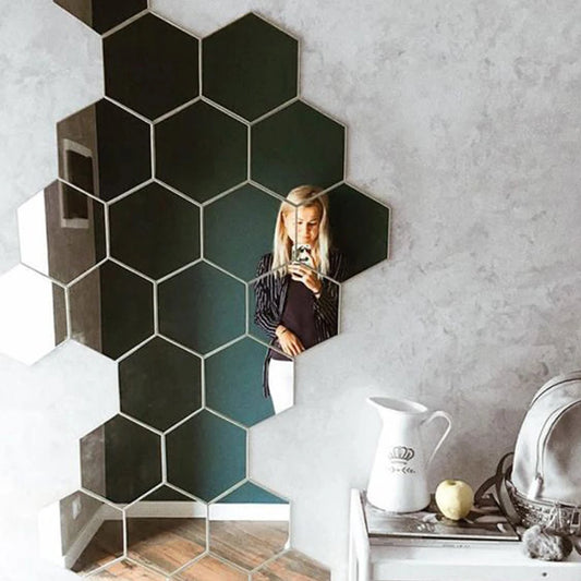 3D Hexagon Mirror Wall Stickers – Rose Gold (6/12pcs Set)