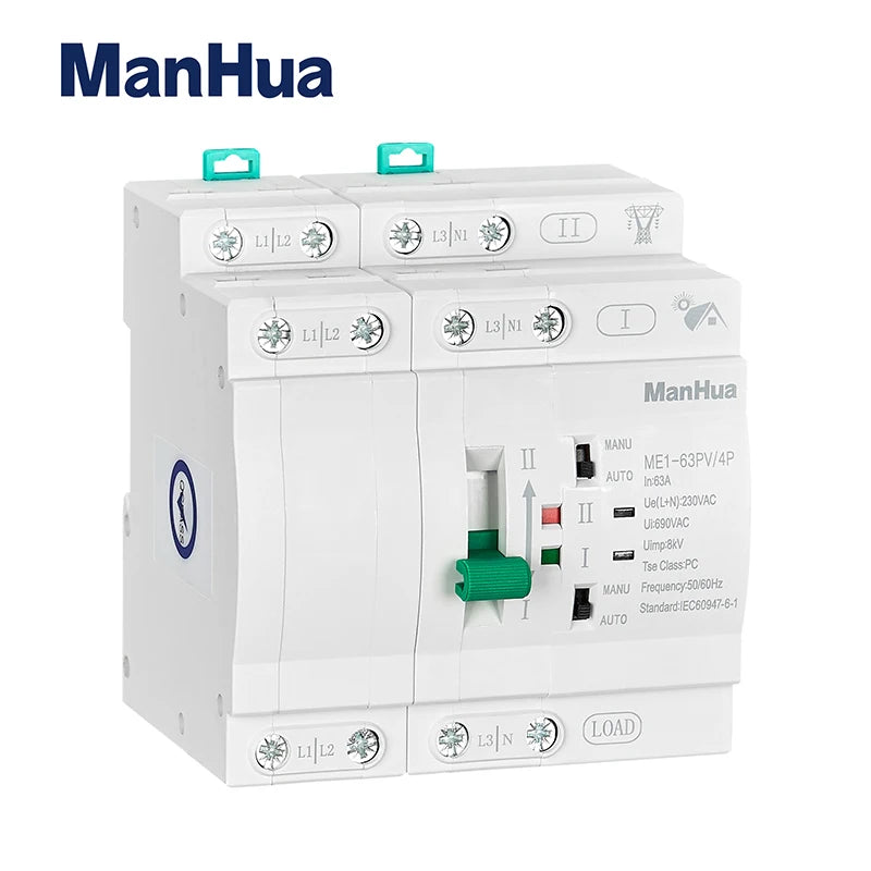 ManHua ME1-63PV 4P Photovoltaic ATS | 63A | 380VAC | Solar DC & AC Power Switch