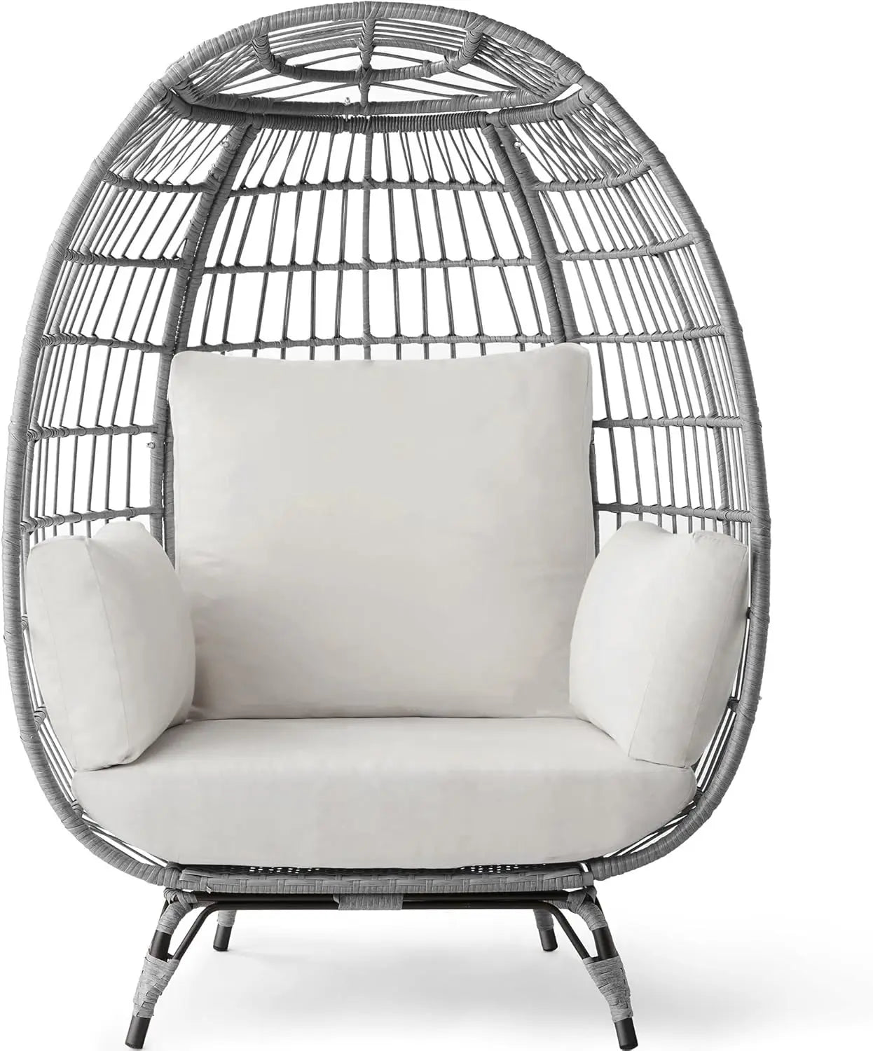 Oversized Wicker Egg Chair with Cushions – Indoor/Outdoor Lounger