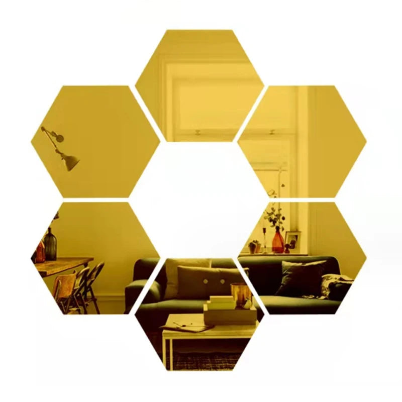 3D Hexagon Mirror Wall Stickers – Rose Gold (6/12pcs Set)