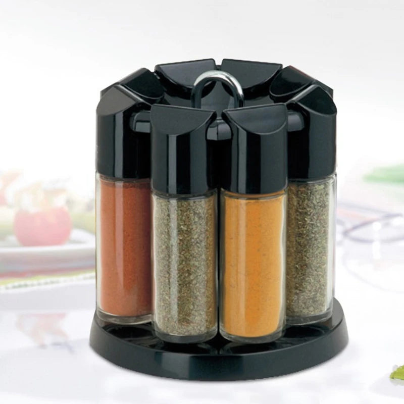 Rotating Spice Rack with ABS Lid Condiment Pots