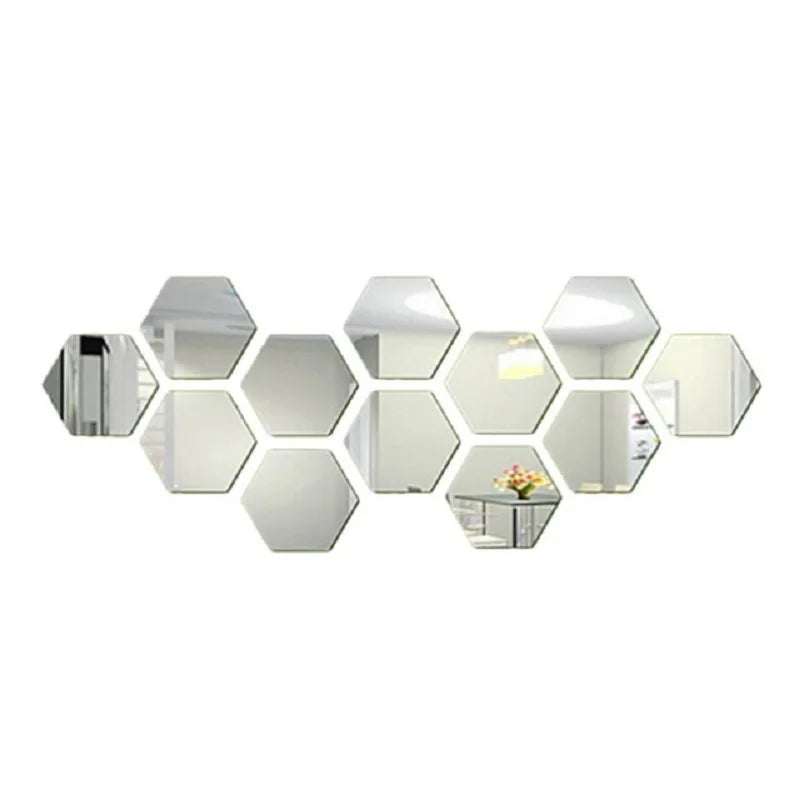 3D Hexagon Mirror Wall Stickers – Rose Gold (6/12pcs Set)