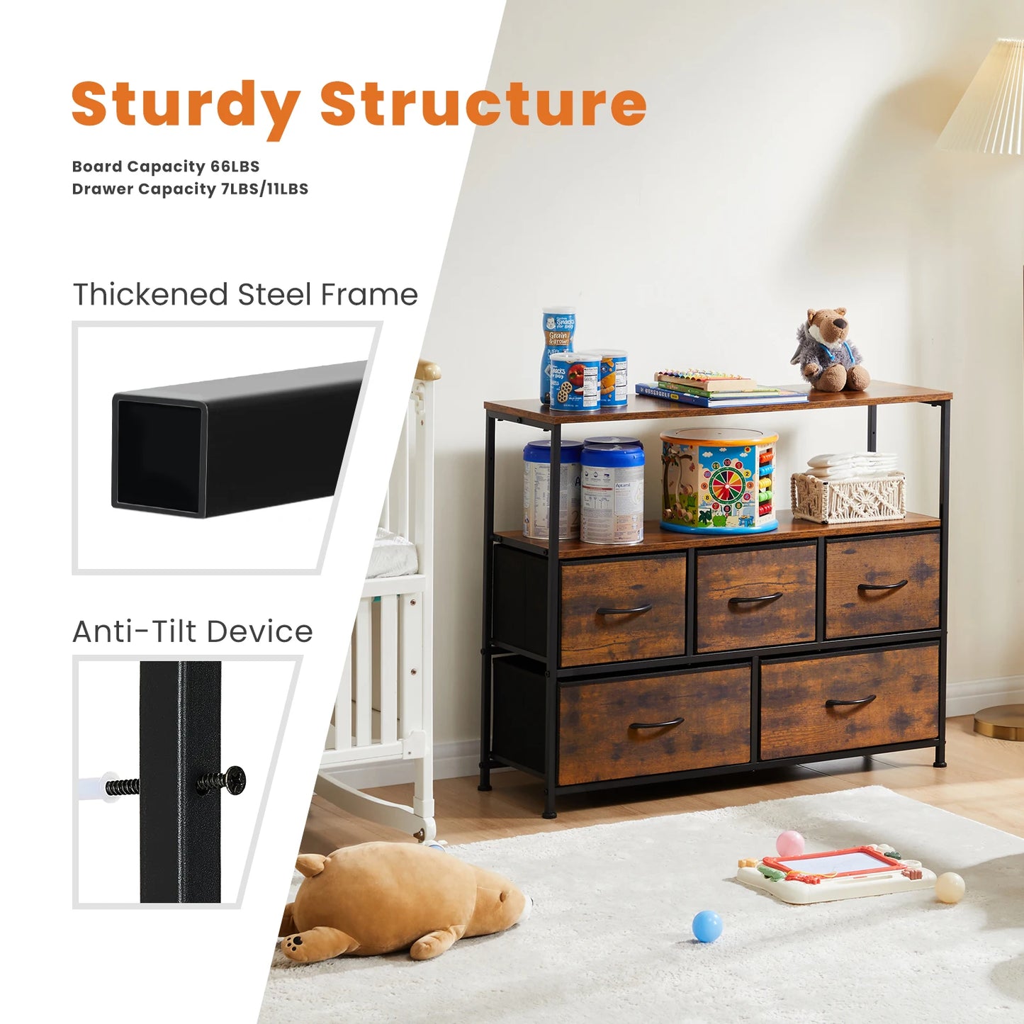 JHK 5-Drawer Shoe Cabinet – Multi-Function Storage Dresser