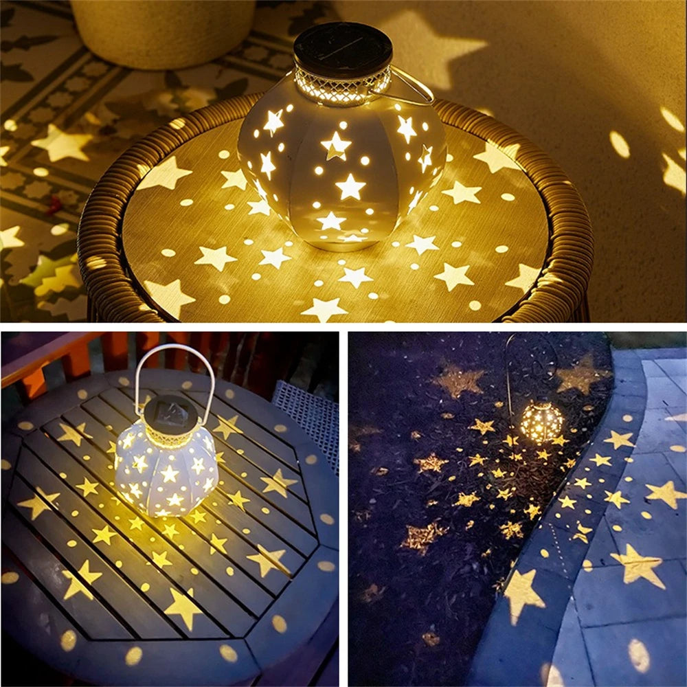 Solar Hanging Lantern with Star Projector – LED Outdoor Garden & Christmas Decor
