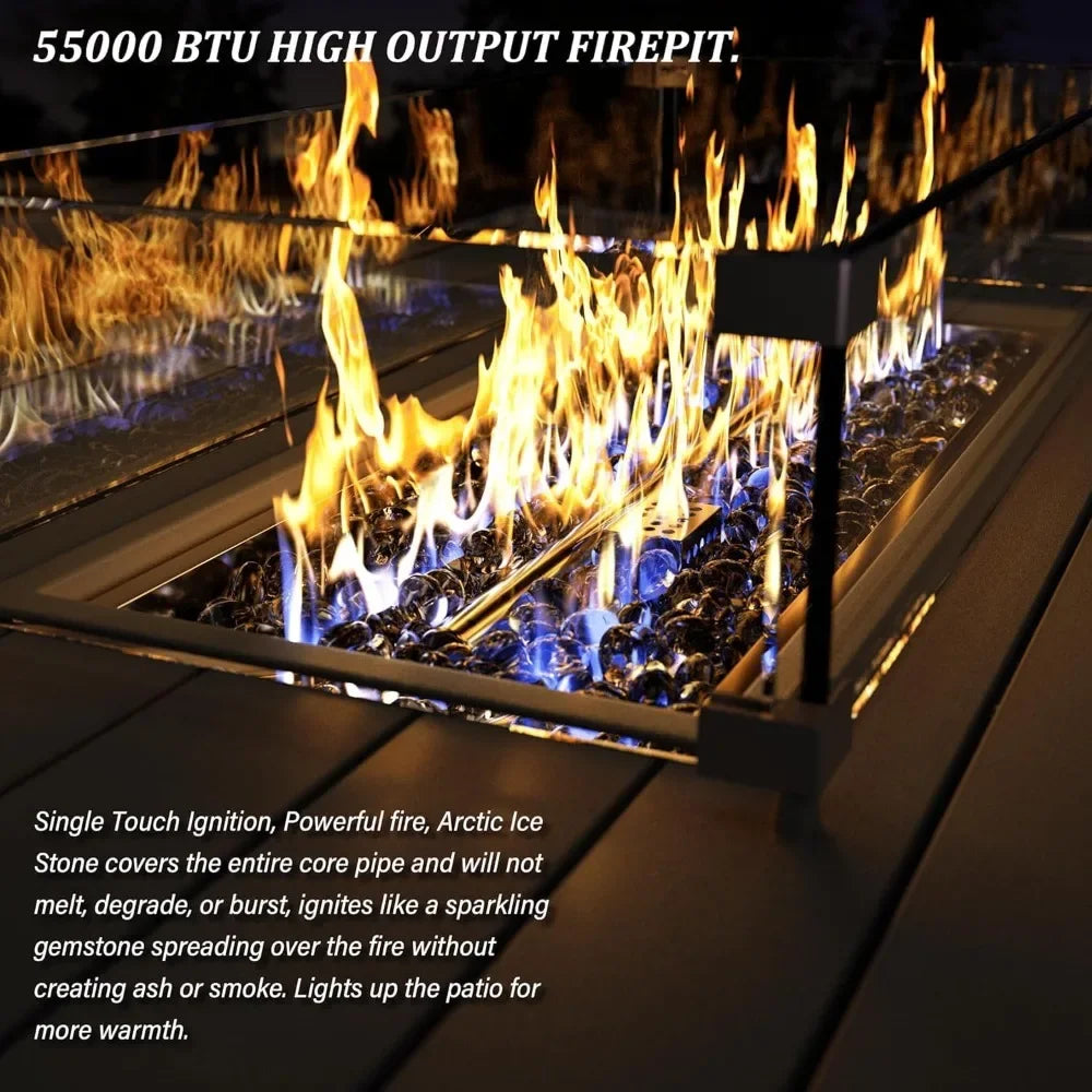 8-Piece Outdoor Patio Furniture Set with Fire Pit Table – Modular Wicker Conversation Set