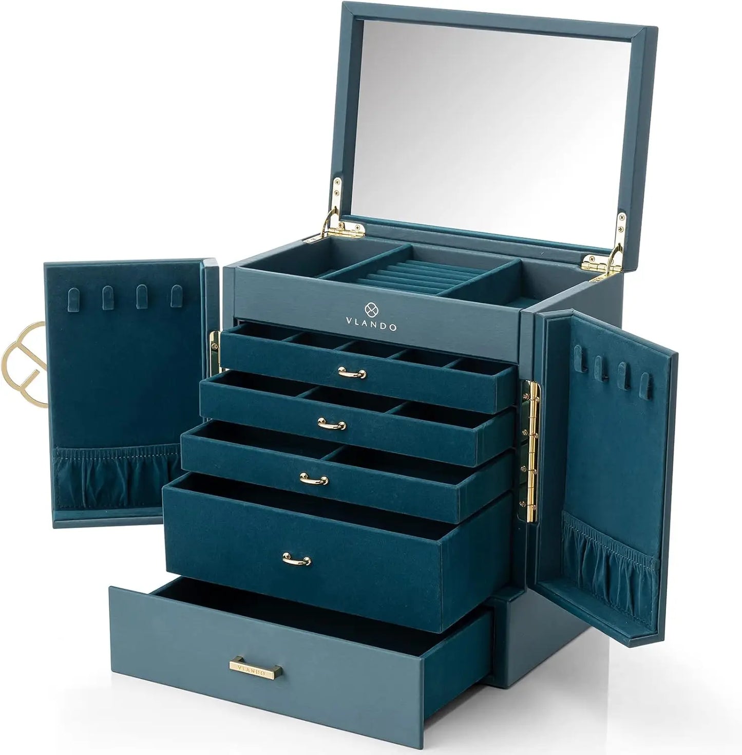 Large 6-Tier Jewelry Box with Mirror and 5 Drawers – Jewelry Organizer Storage Case