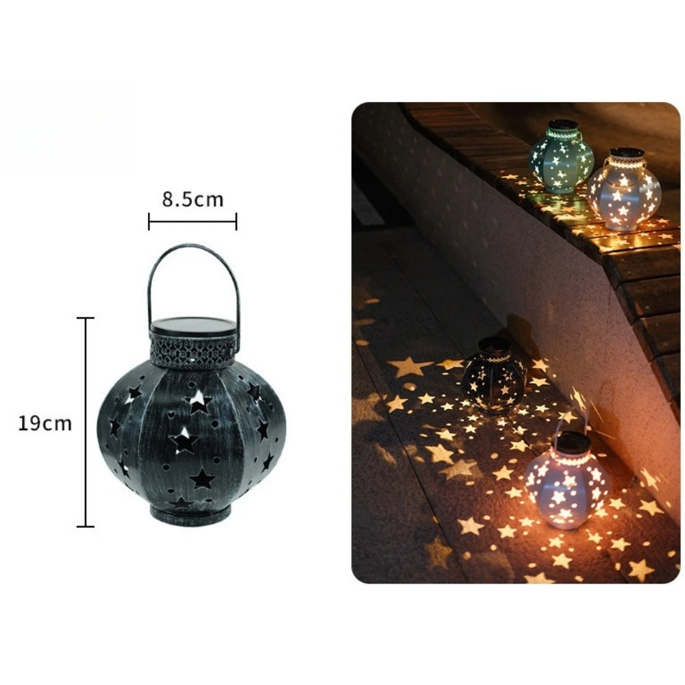 Solar Hanging Lantern with Star Projector – LED Outdoor Garden & Christmas Decor