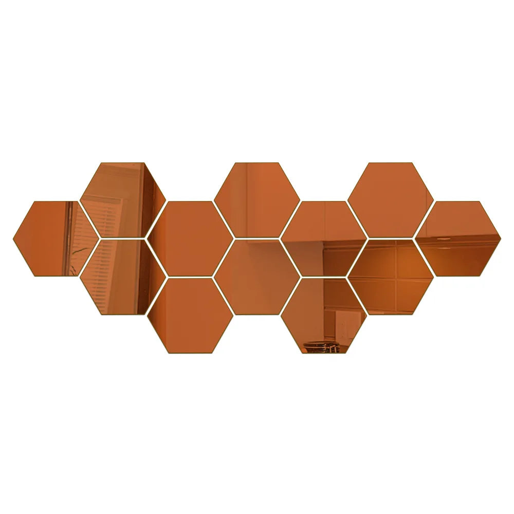 3D Hexagon Mirror Wall Stickers – Rose Gold (6/12pcs Set)