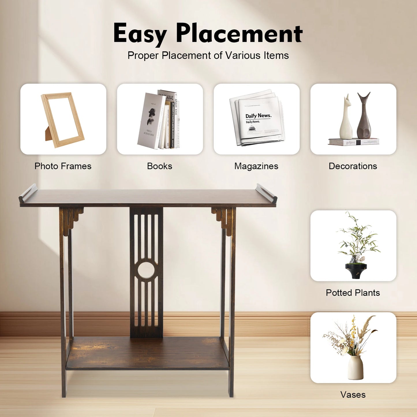 Vintage 2-Layer Bamboo Console Table – Sofa Side & Entryway Table