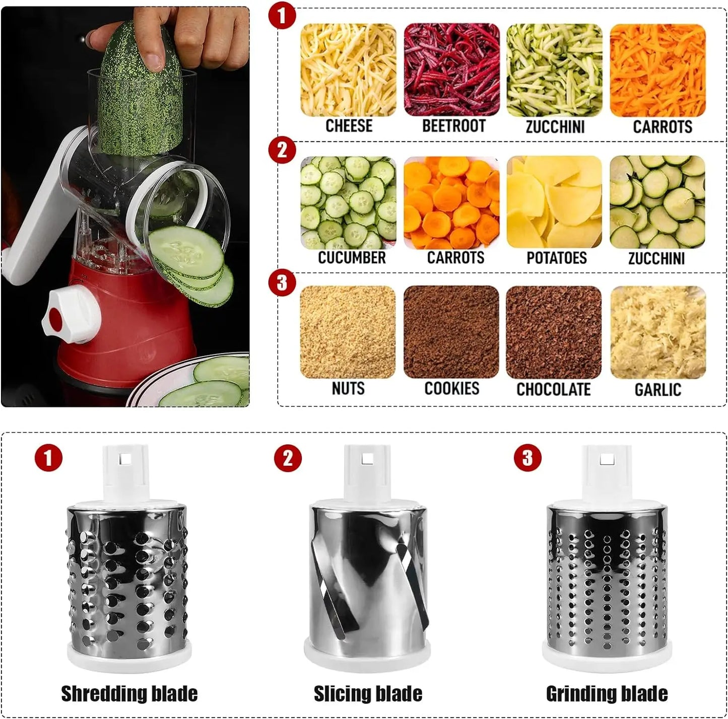 3-in-1 Rotary Cheese and Vegetable Grater