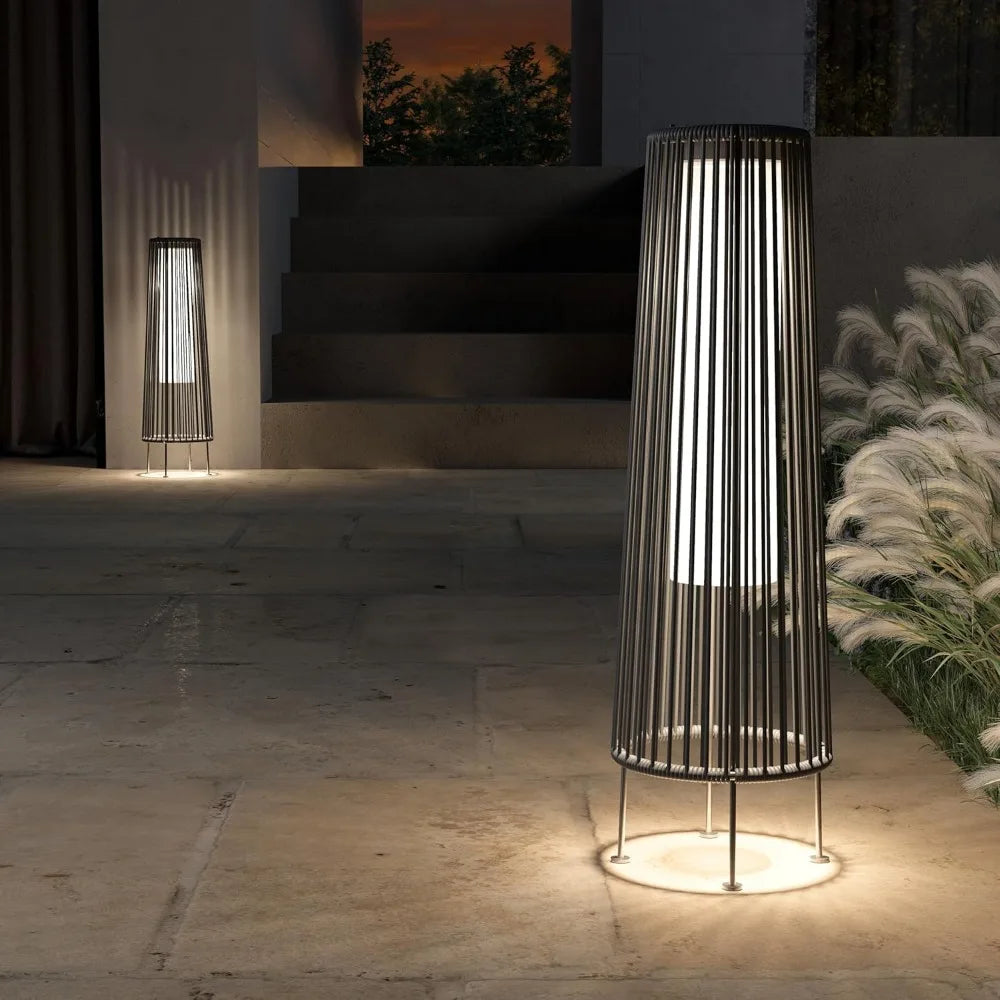 Wicker Solar Floor Lights – 2-Pack Outdoor Waterproof Patio Lamps