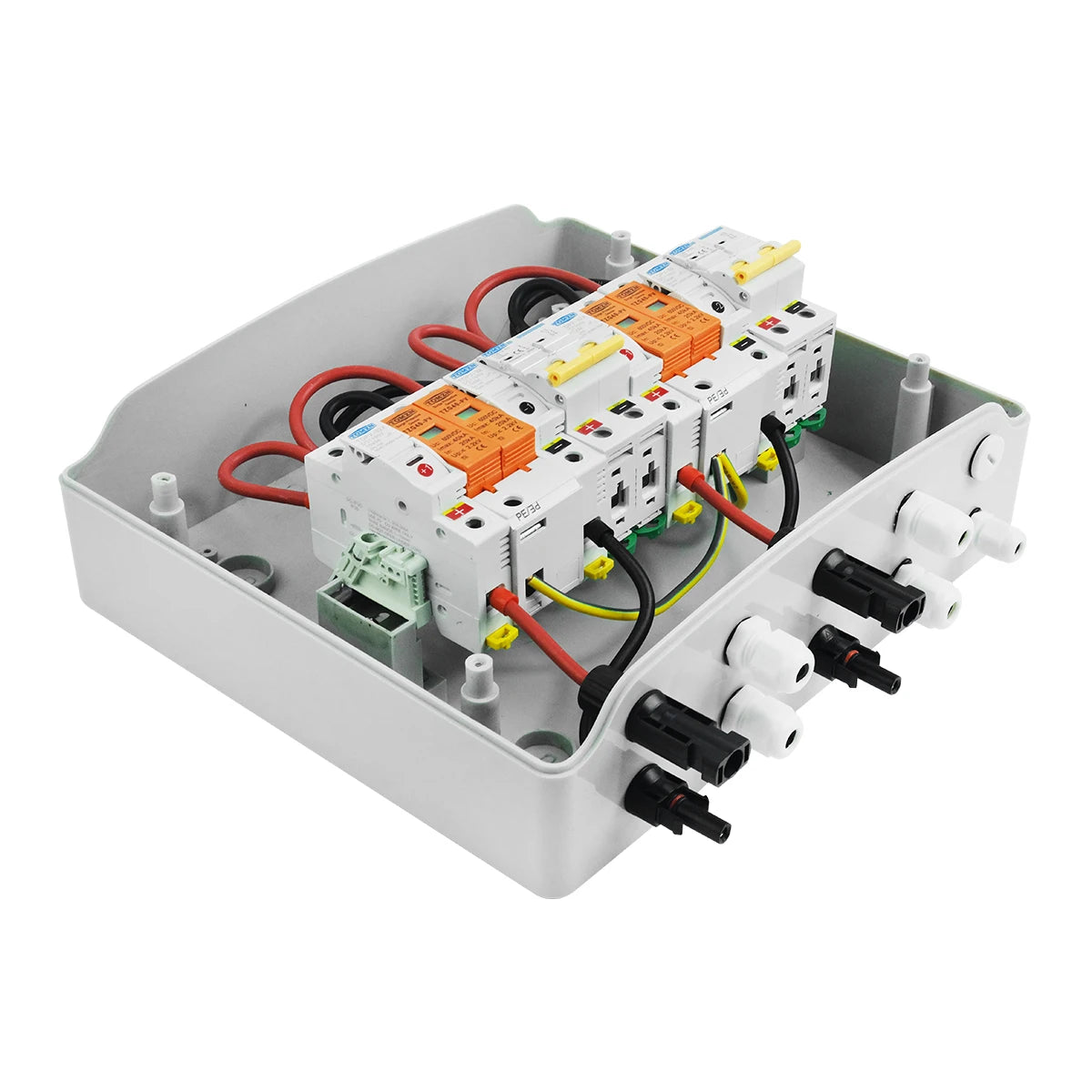TOMZN 2 In 2 Out PV Combiner Box – 600V DC | 12-Way | IP65 Waterproof | SPD + MCB + Fuse