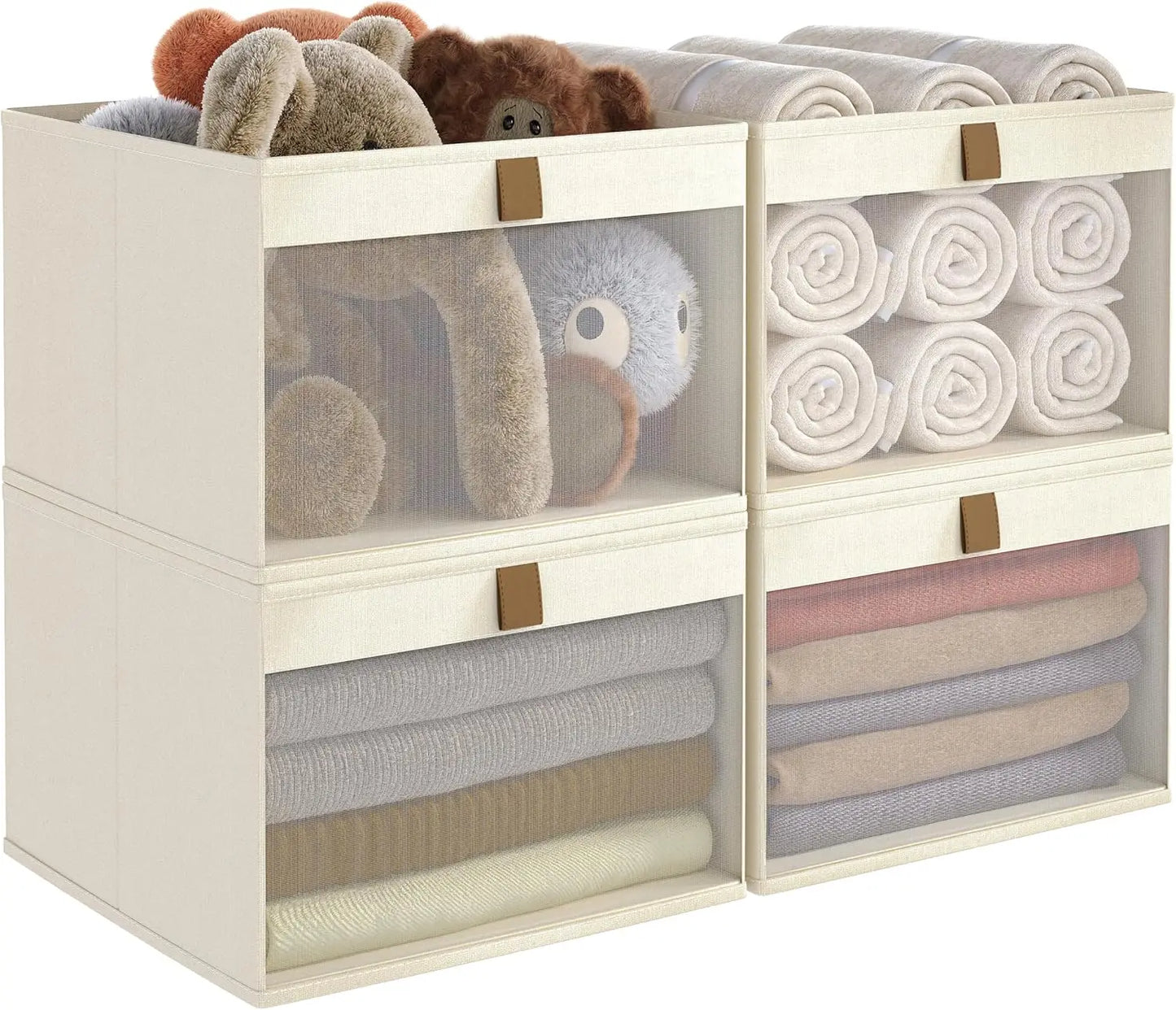 Linen Storage Bins with Clear Window – Foldable Closet Organizers and Storage Boxes