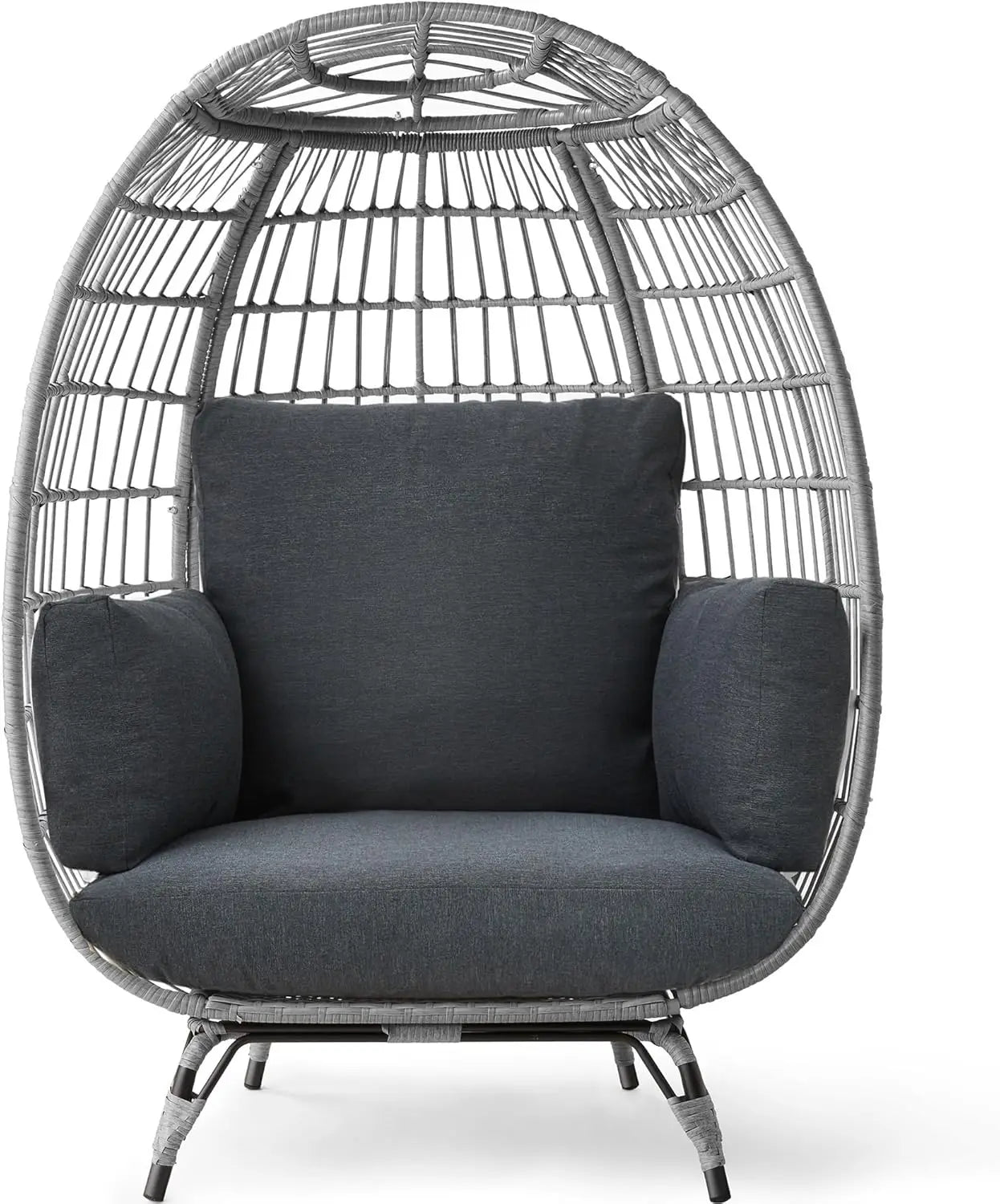 Oversized Wicker Egg Chair with Cushions – Indoor/Outdoor Lounger
