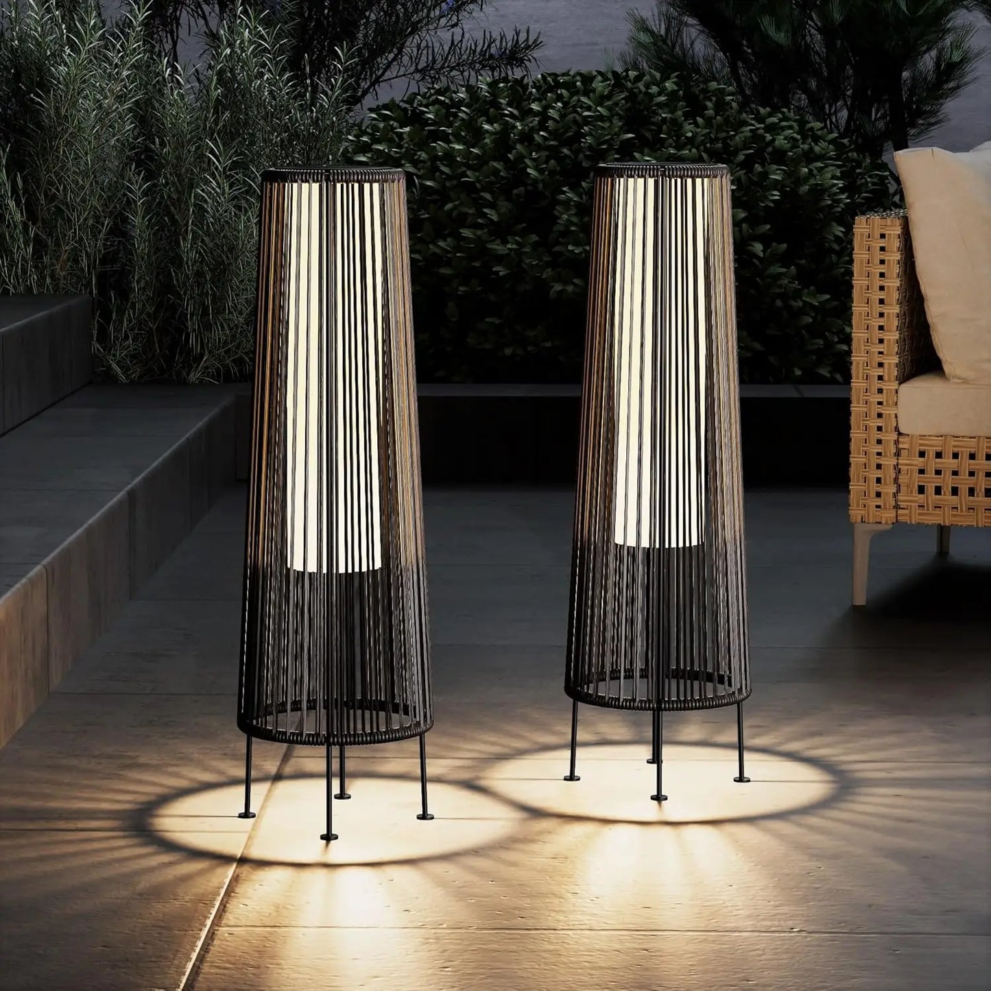 Wicker Solar Floor Lights – 2-Pack Outdoor Waterproof Patio Lamps