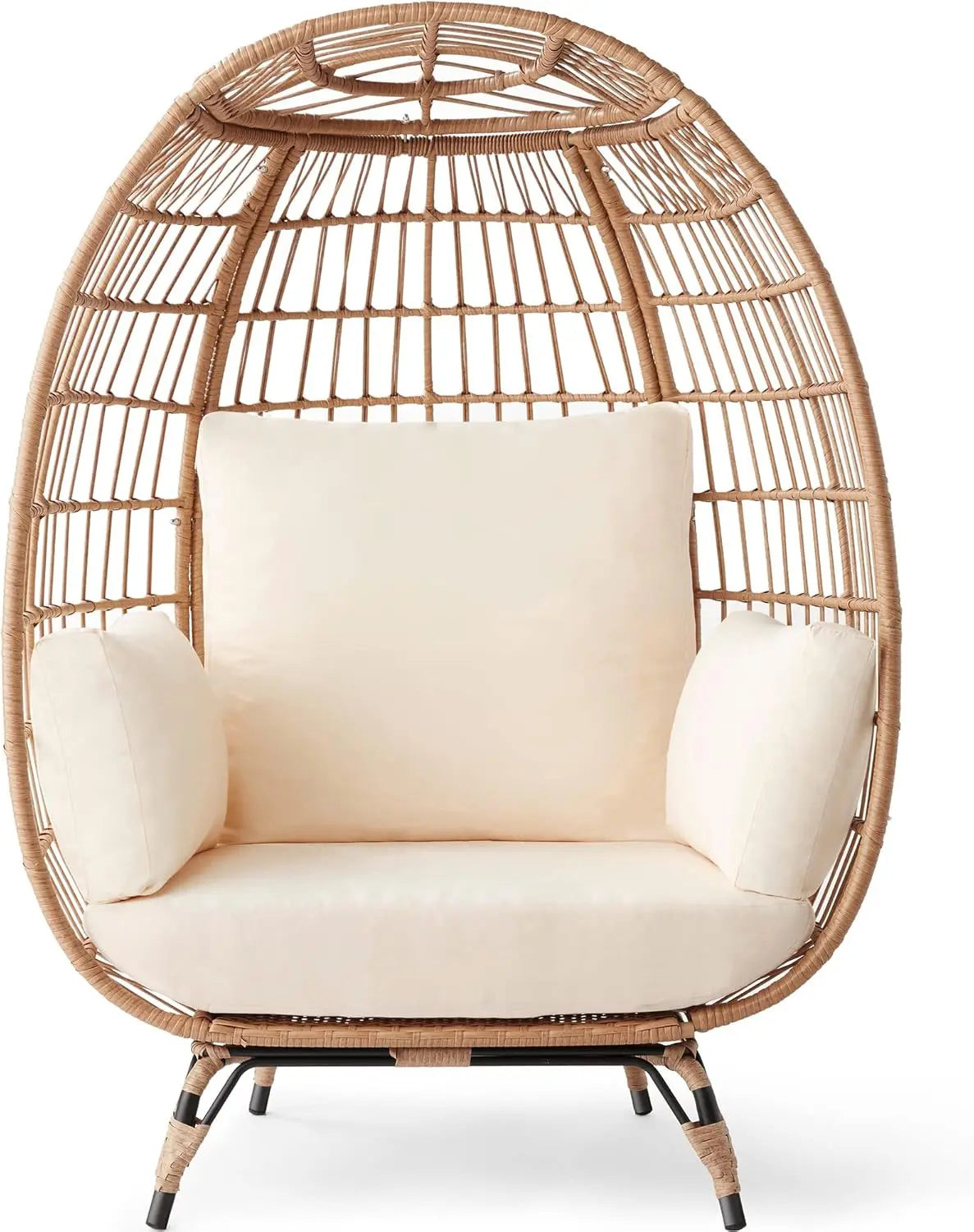 Oversized Wicker Egg Chair with Cushions – Indoor/Outdoor Lounger