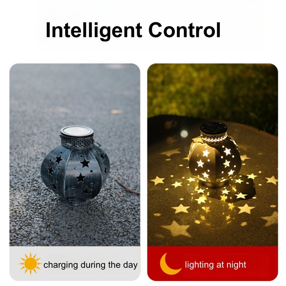 Solar Hanging Lantern with Star Projector – LED Outdoor Garden & Christmas Decor