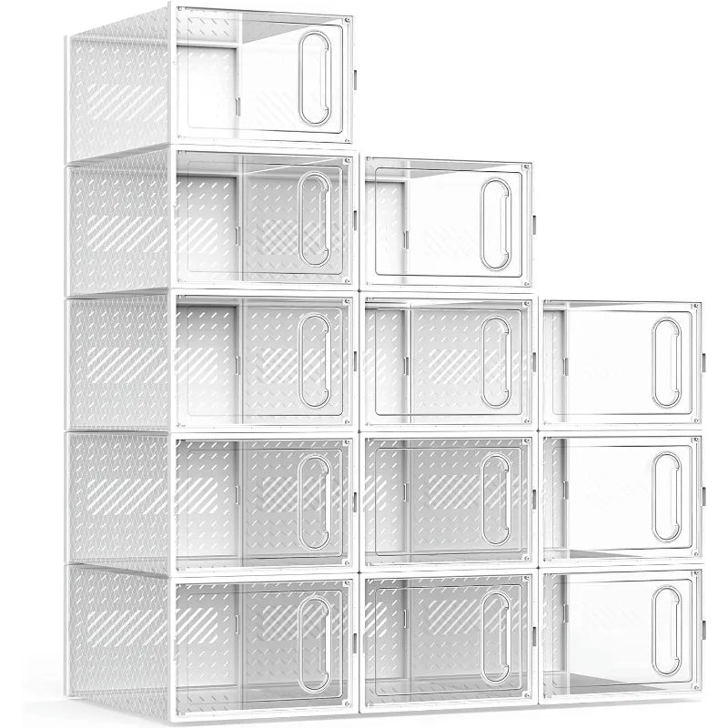 X-Large Shoe Storage Boxes (12 Pack) – Magnetic Door & Four-Way Connection Organizers