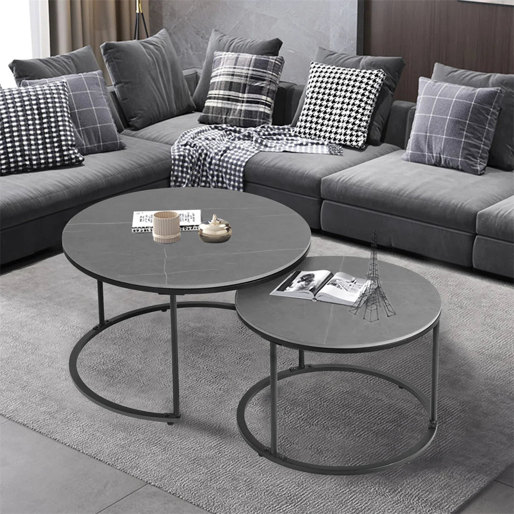 Marbella Nesting Coffee Table Set – Grey Marble Top