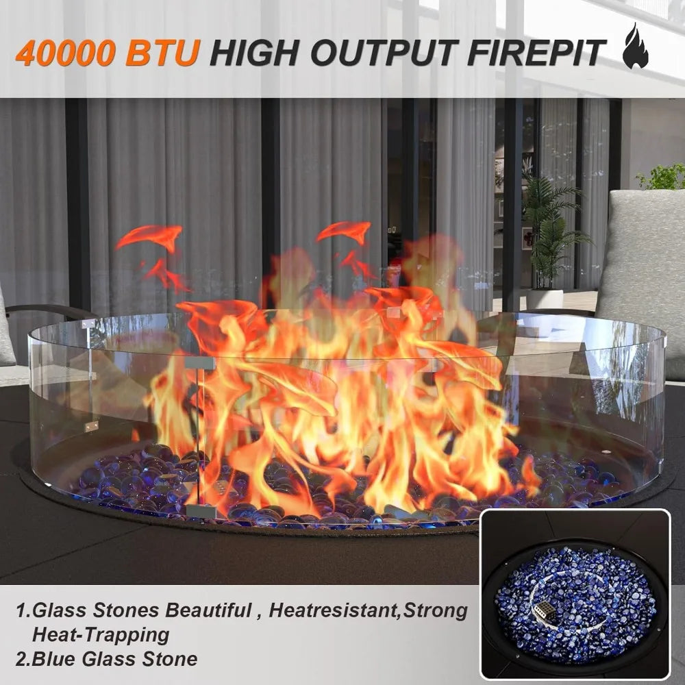 5-Piece Outdoor Patio Furniture Set – Round Fire Pit Table & 4 Swivel Chairs