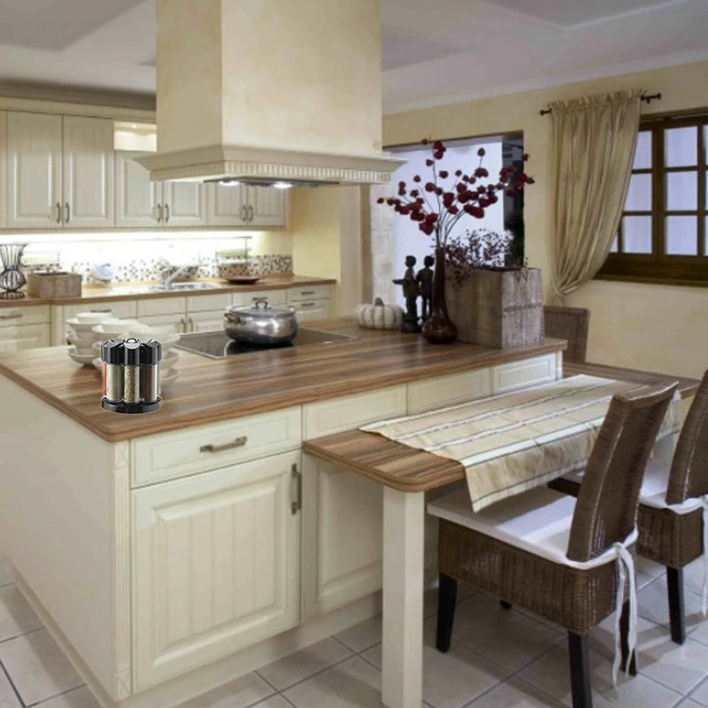 Rotating Spice Rack with ABS Lid Condiment Pots