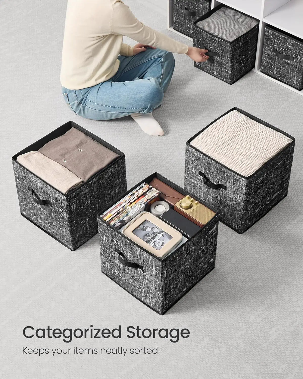 13-Inch Fabric Storage Cubes (Set of 10) – Foldable Closet Organizers with Double Handles