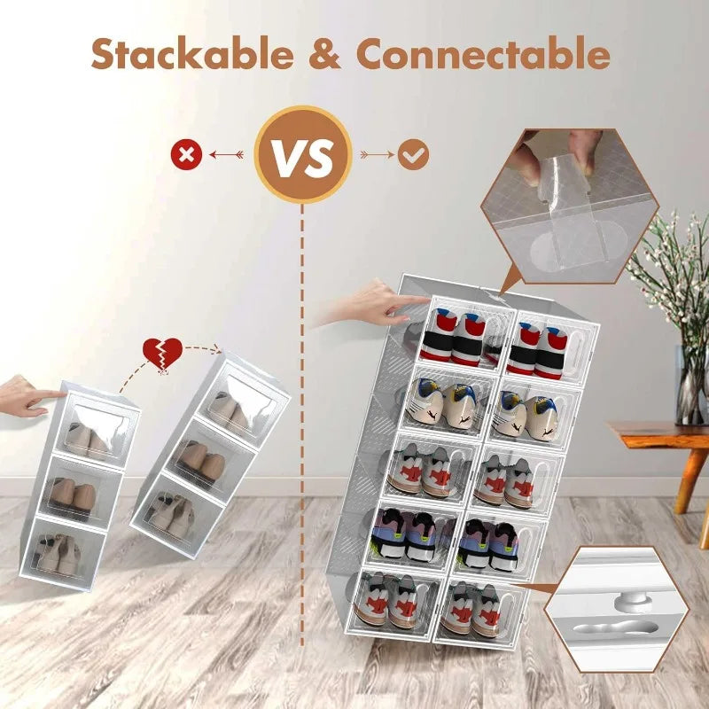 X-Large Shoe Storage Boxes (12 Pack) – Magnetic Door & Four-Way Connection Organizers