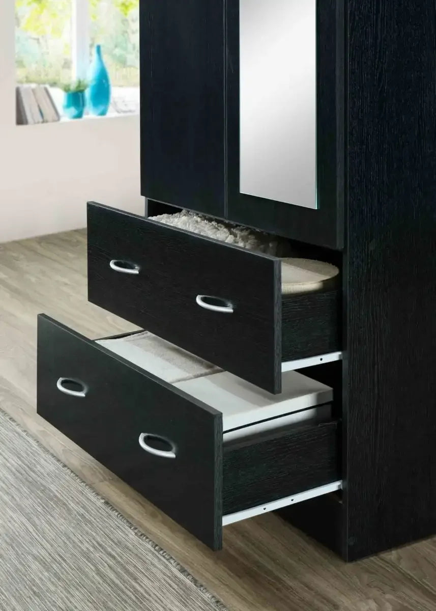 Two-Door Wardrobe with Mirror, Drawers & Hanging Rod – Modern Bedroom Furniture