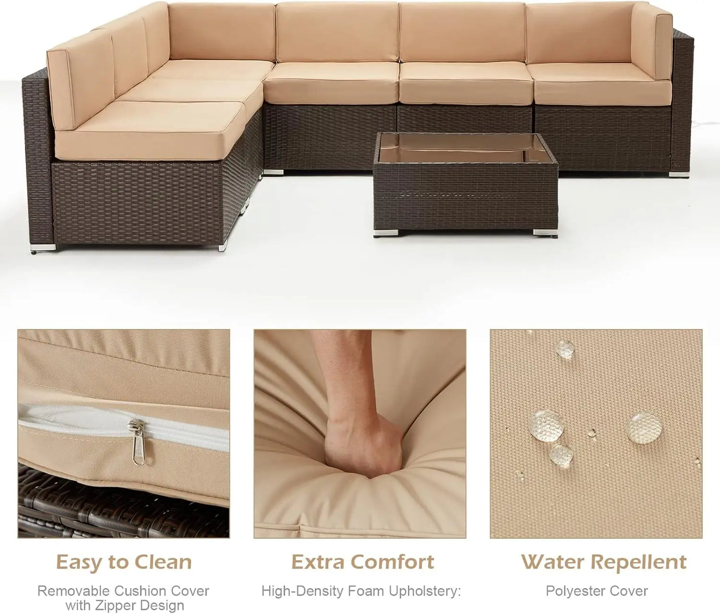 7-Piece Outdoor Patio Sofa Set – PE Rattan Wicker Sectional Furniture with Cushions