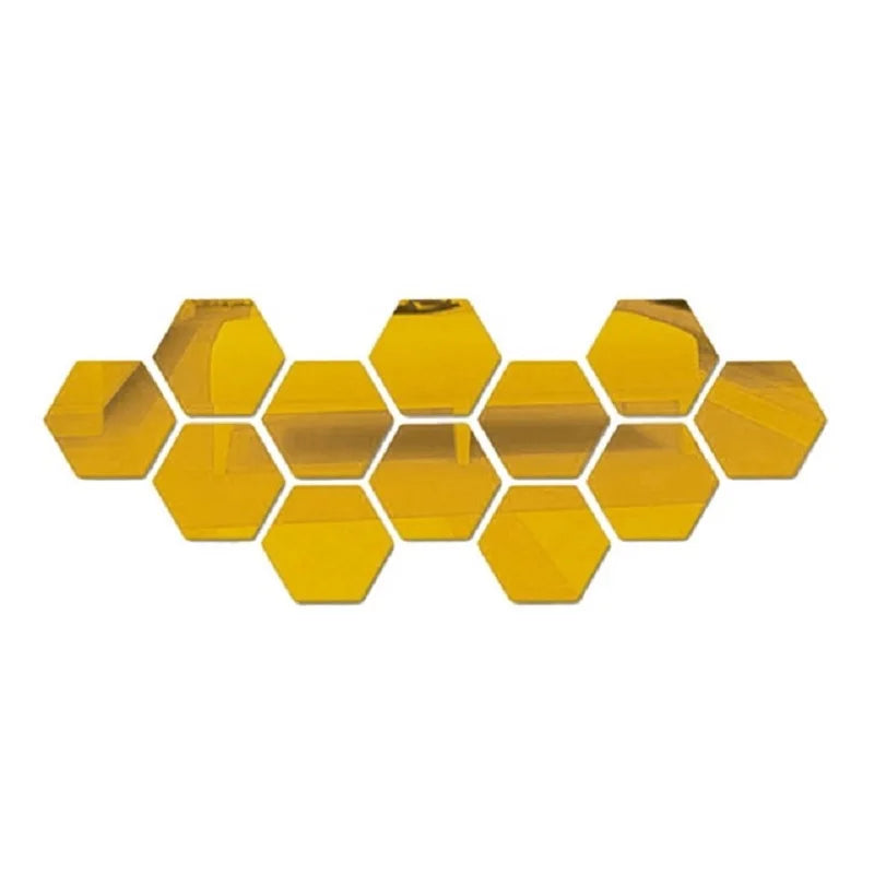 3D Hexagon Mirror Wall Stickers – Rose Gold (6/12pcs Set)