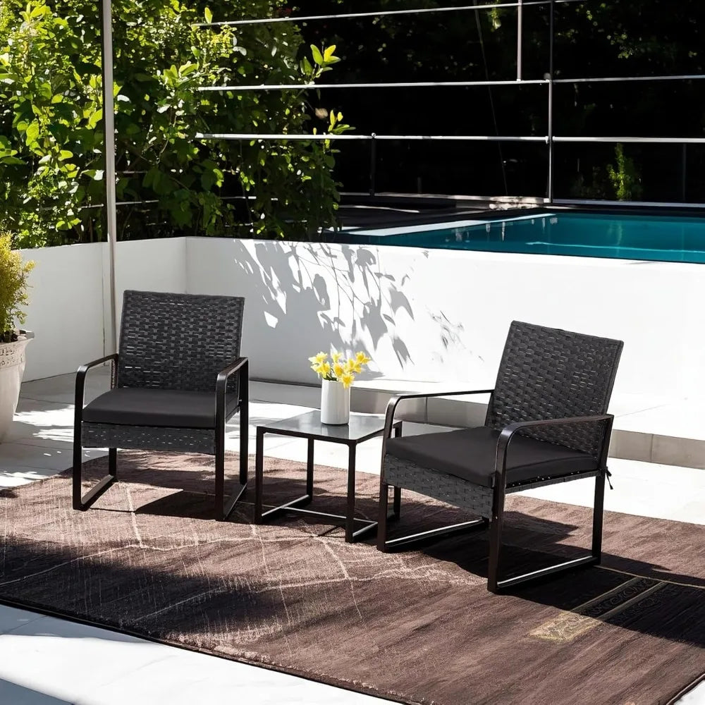 3-Piece Rattan Patio Furniture Set – Wicker Bistro Set with Glass Coffee Table