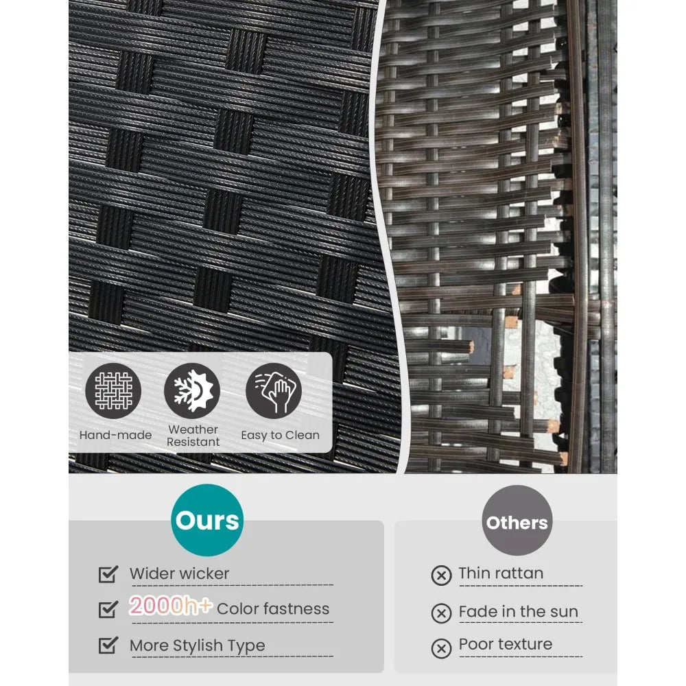 3-Piece Rattan Patio Furniture Set – Wicker Bistro Set with Glass Coffee Table