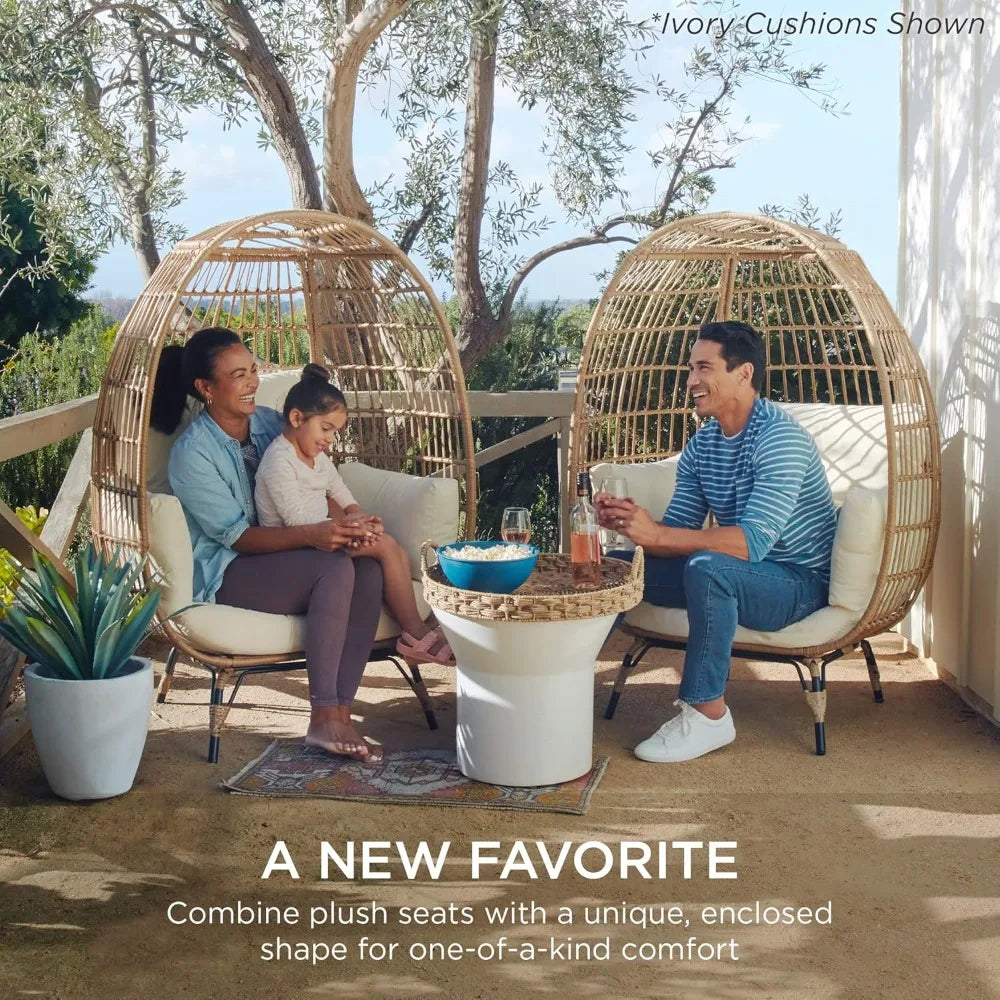 Oversized Wicker Egg Chair with Cushions – Indoor/Outdoor Lounger
