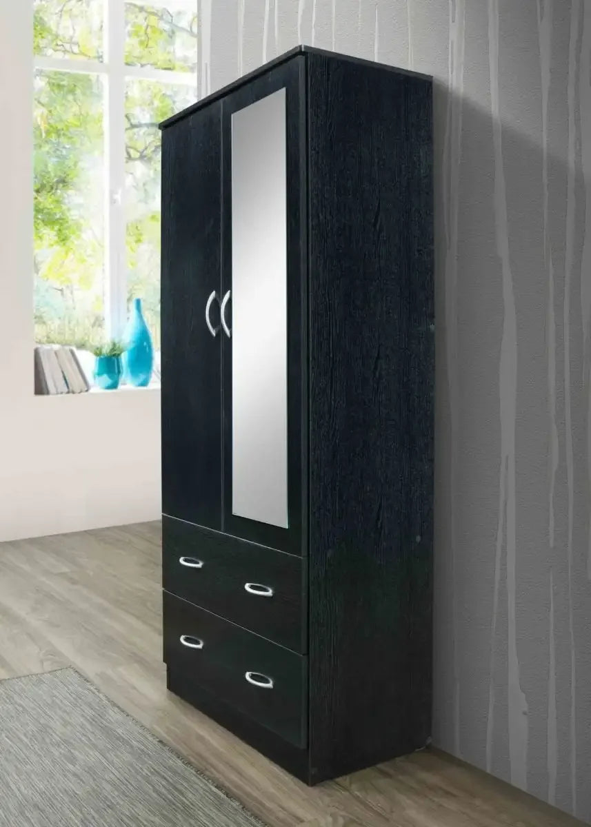 Two-Door Wardrobe with Mirror, Drawers & Hanging Rod – Modern Bedroom Furniture