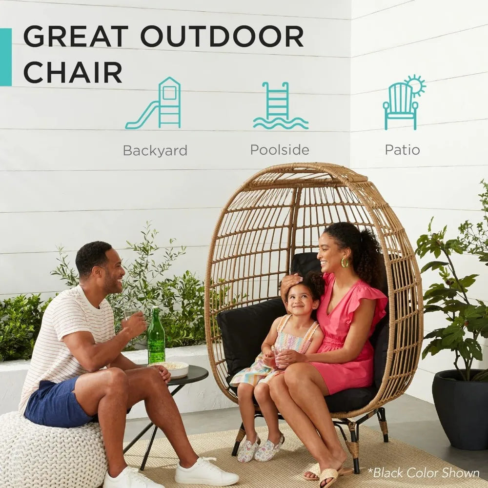 Oversized Wicker Egg Chair with Cushions – Indoor/Outdoor Lounger