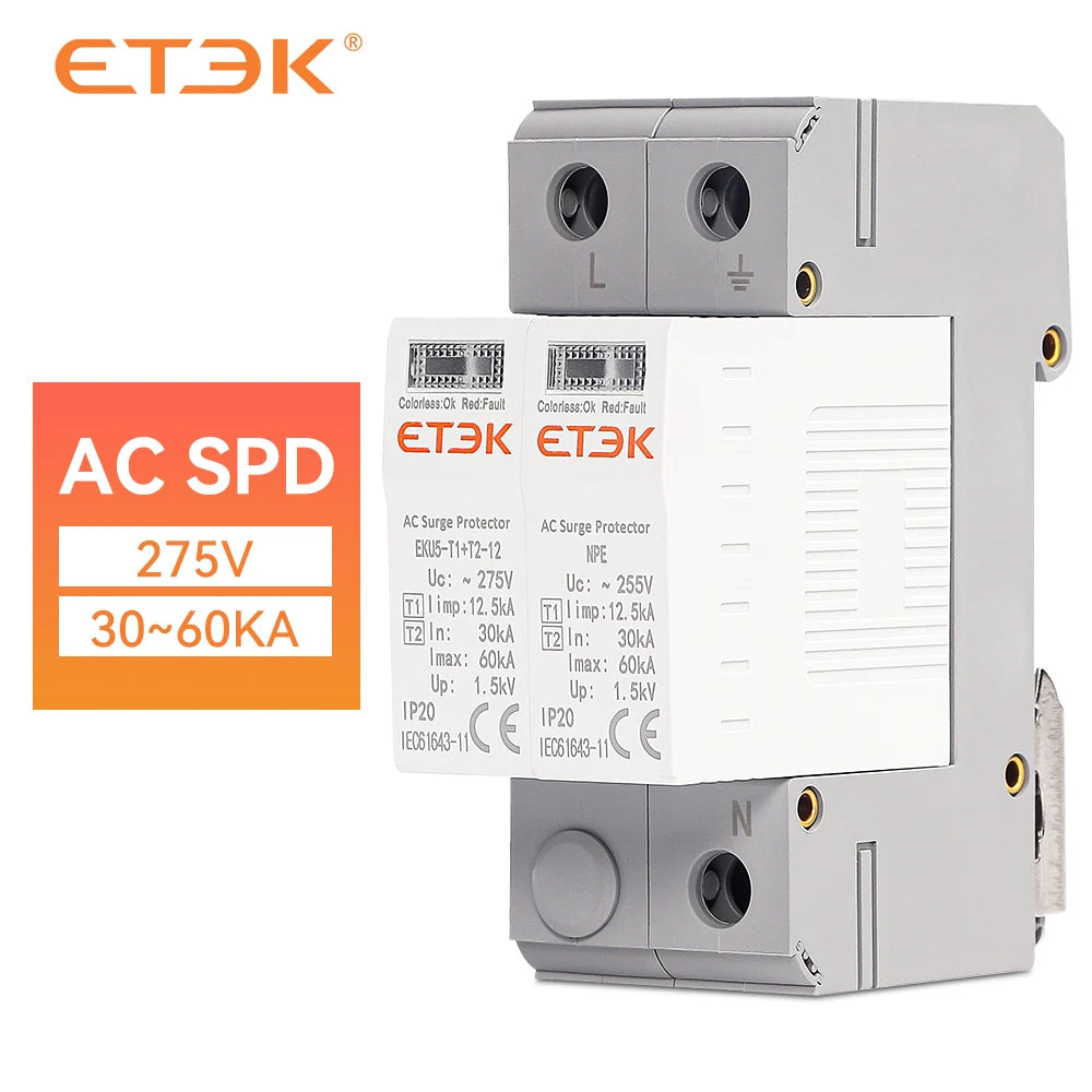 ETEK EKU5 T1+T2 SPD – House Surge Protector | 1P+NPE / 2P / 3P+NPE / 4P
