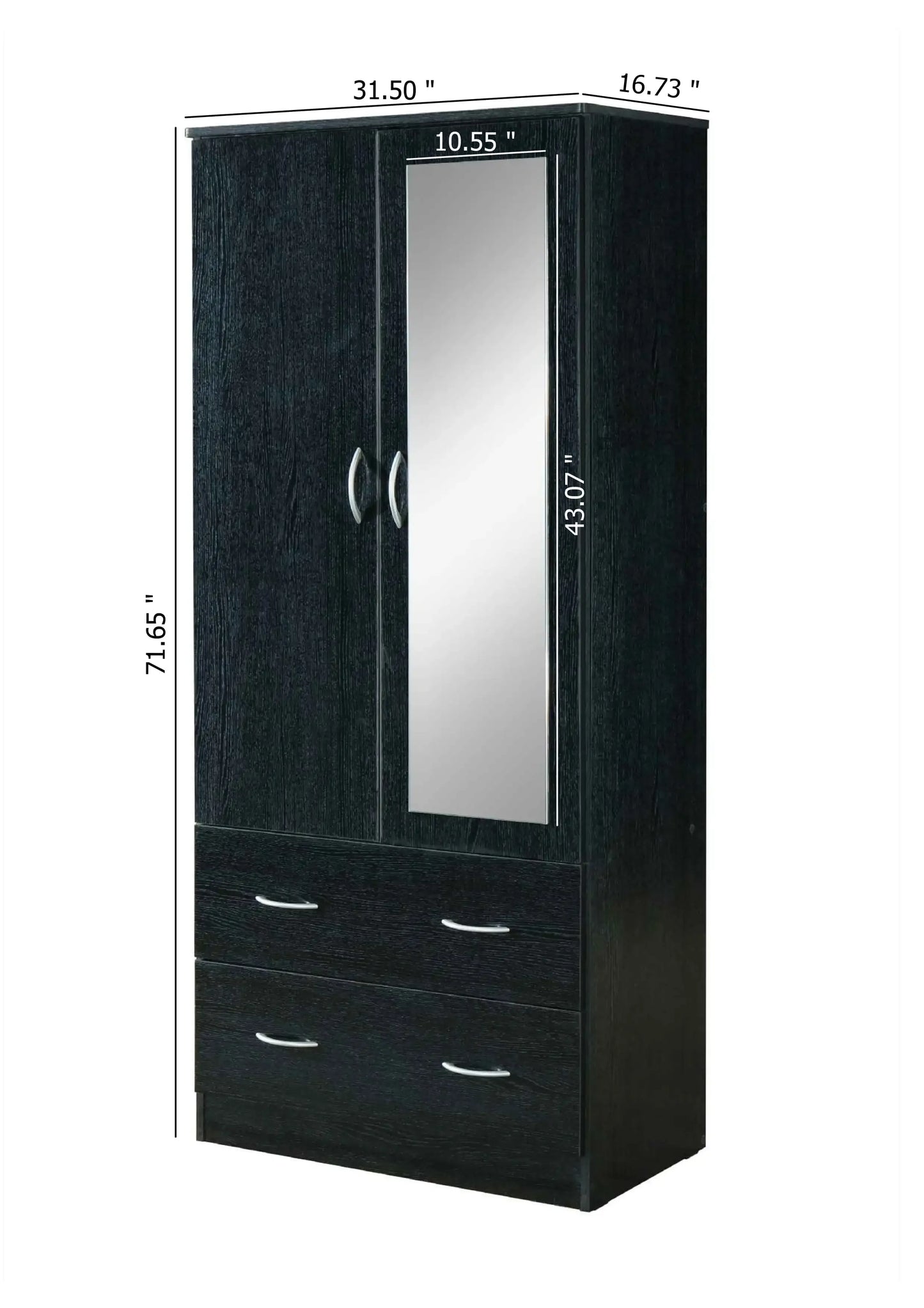 Two-Door Wardrobe with Mirror, Drawers & Hanging Rod – Modern Bedroom Furniture