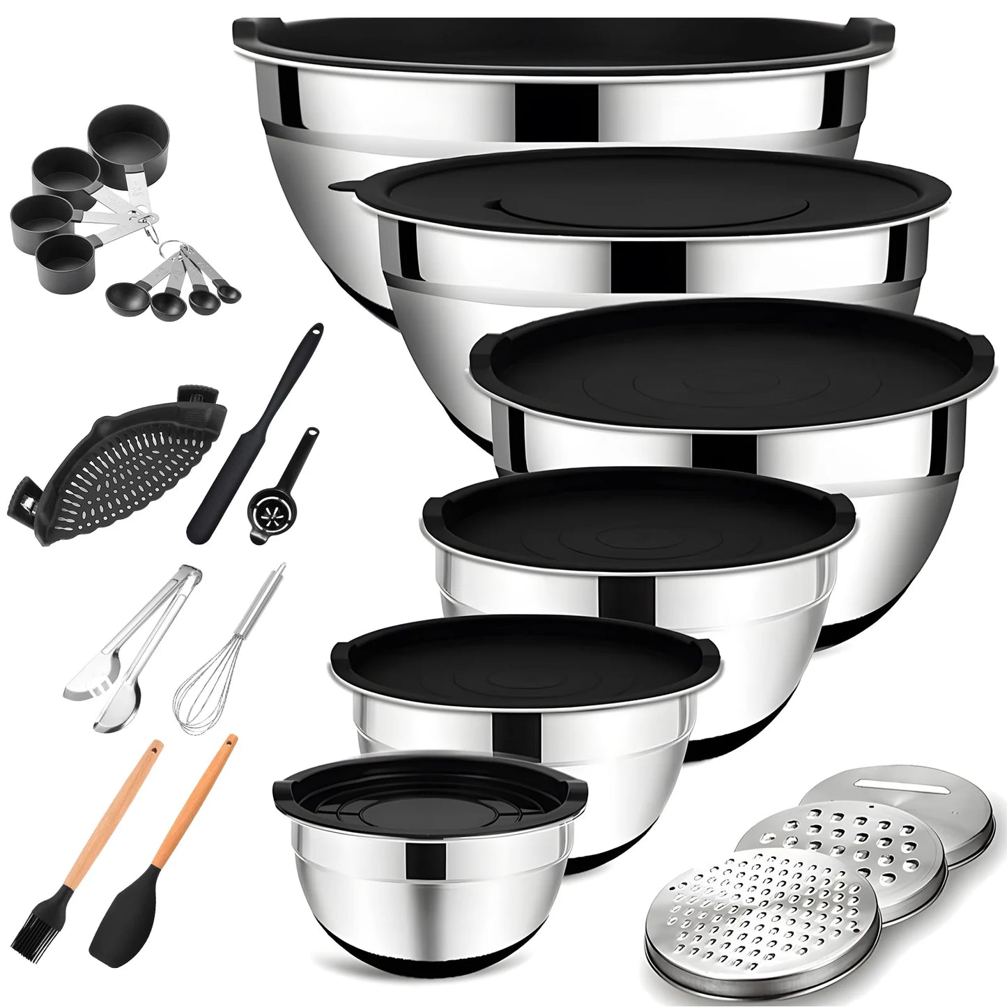 30-Piece Stainless Steel Mixing Bowl Set
