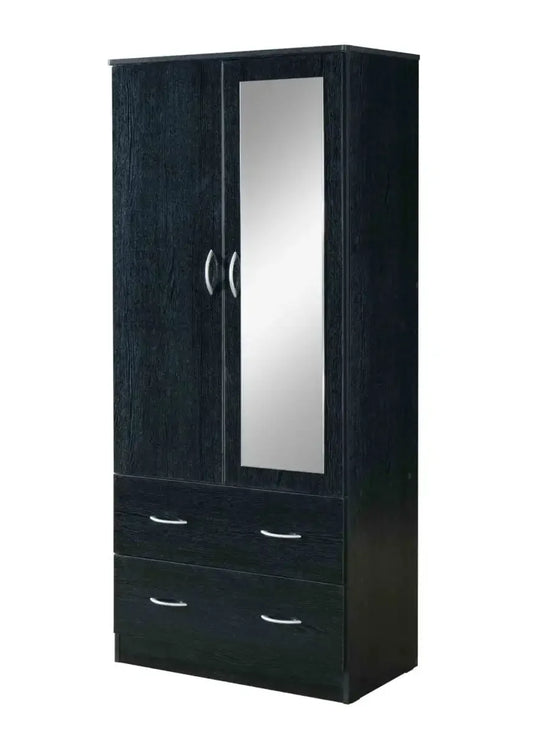 Two-Door Wardrobe with Mirror, Drawers & Hanging Rod – Modern Bedroom Furniture