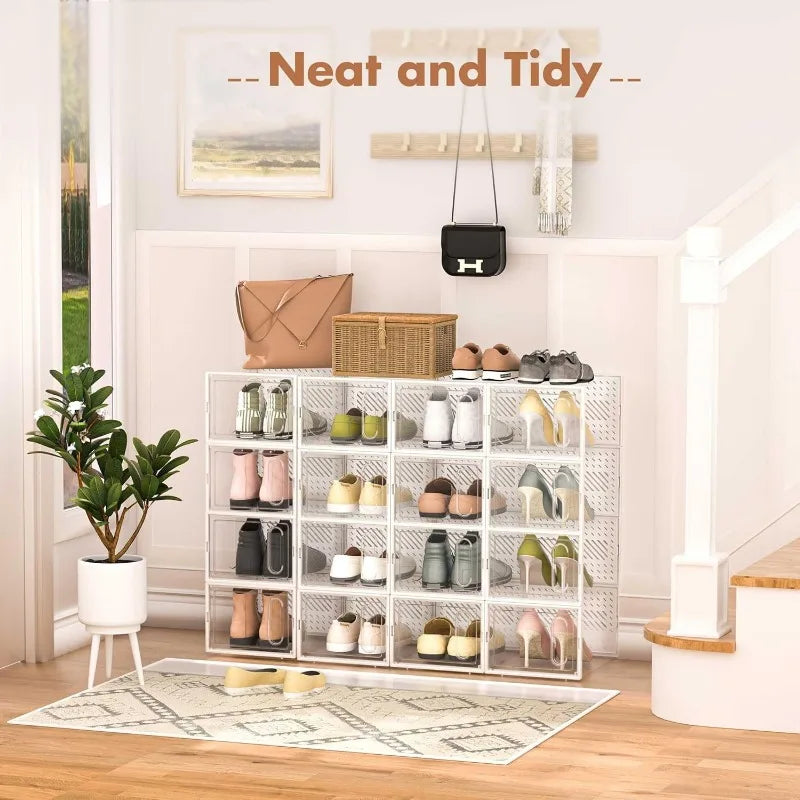 X-Large Shoe Storage Boxes (12 Pack) – Magnetic Door & Four-Way Connection Organizers