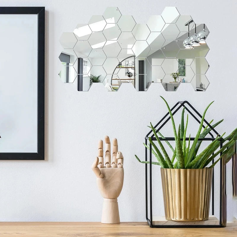 3D Hexagon Mirror Wall Stickers – Rose Gold (6/12pcs Set)