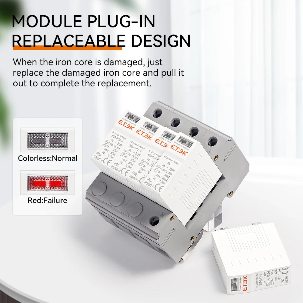 ETEK EKU5 T1+T2 SPD – House Surge Protector | 1P+NPE / 2P / 3P+NPE / 4P