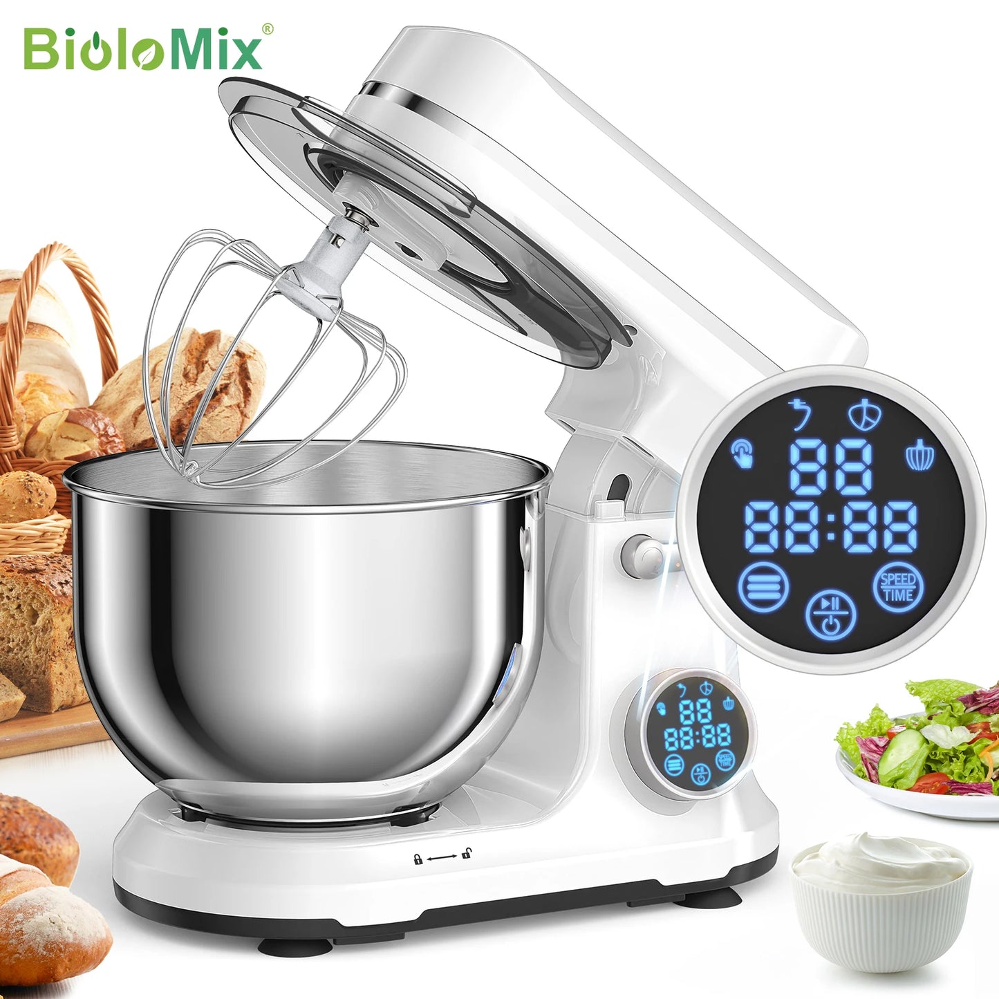 BioloMix 1200W Stand Mixer with Digital OLED Screen