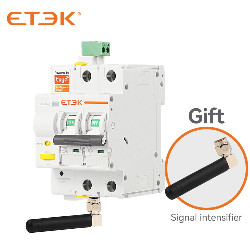 ETEK Tuya Smart MCB Circuit Breaker | 2P | 16A-63A | Wi-Fi Control & Protection