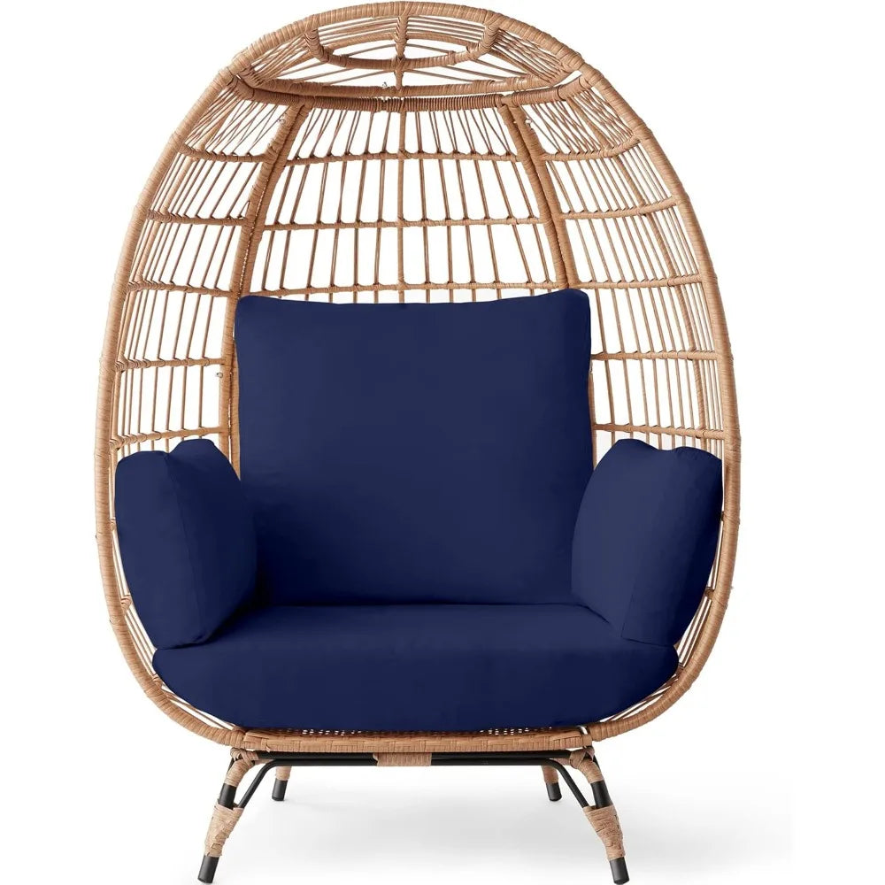Oversized Wicker Egg Chair with Cushions – Indoor/Outdoor Lounger